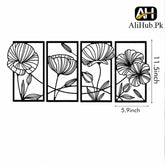 4 Pieces Poppy Flowers Leaves Wooden Wall Art